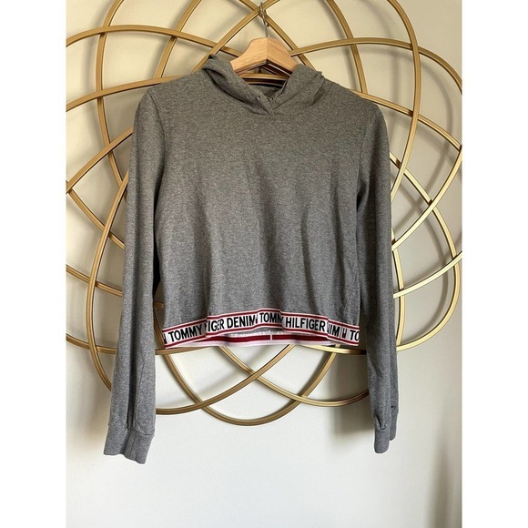 🛍️2 for $10 Tommy Hilfiger Denim Crop Hoodie size XS - Picture 1 of 5